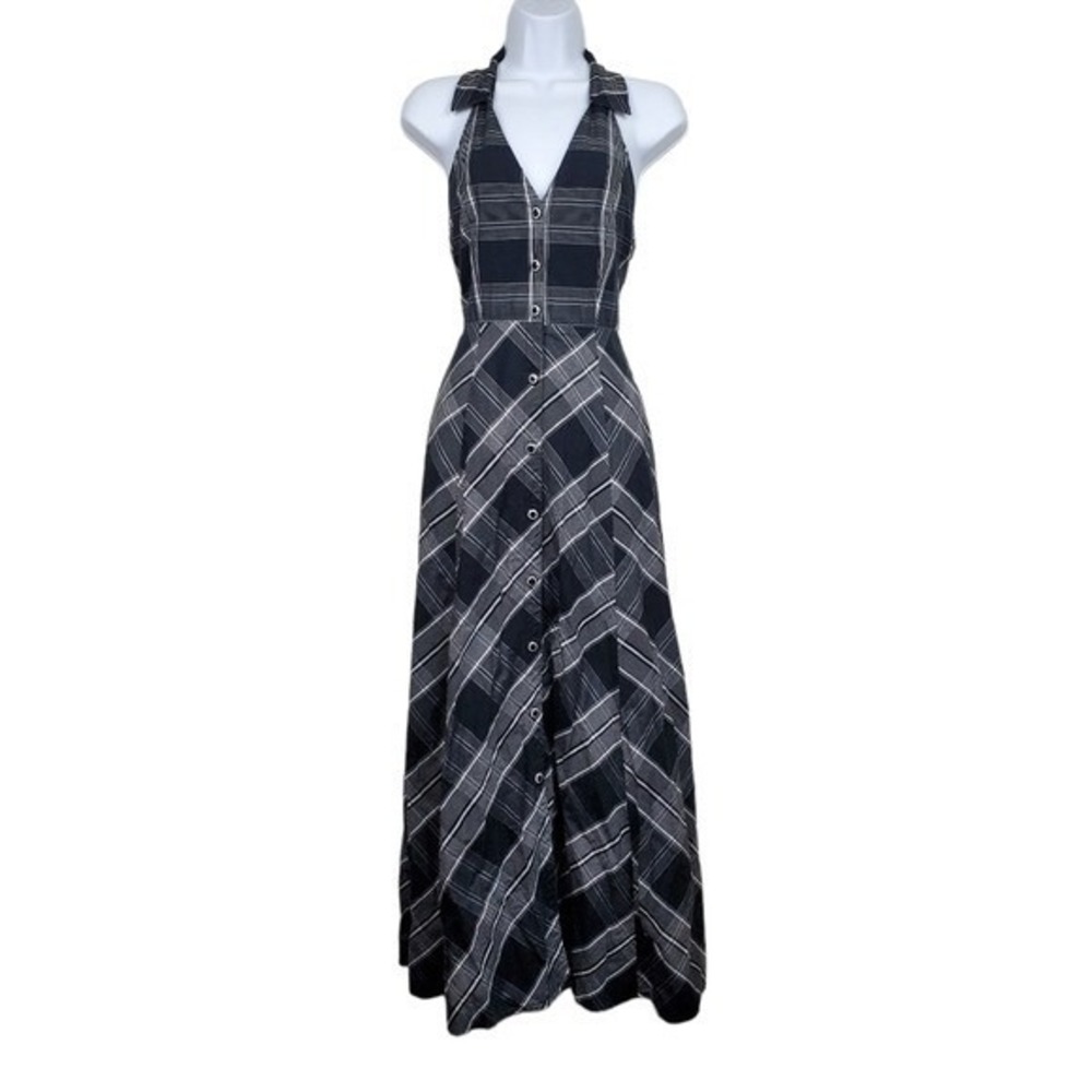 Anthropologie Womens Maeve Adair Black Plaid Halter Neck Maxi Dress Size 2